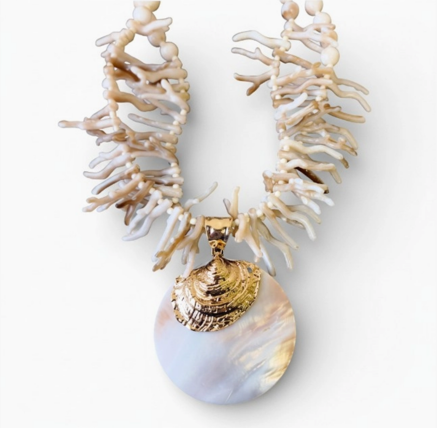 White Coral Branch Shell Necklace | Handmade Statement Boho