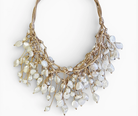 Coastal Knotted Pearl Necklace | Handmade Statement Jewelry