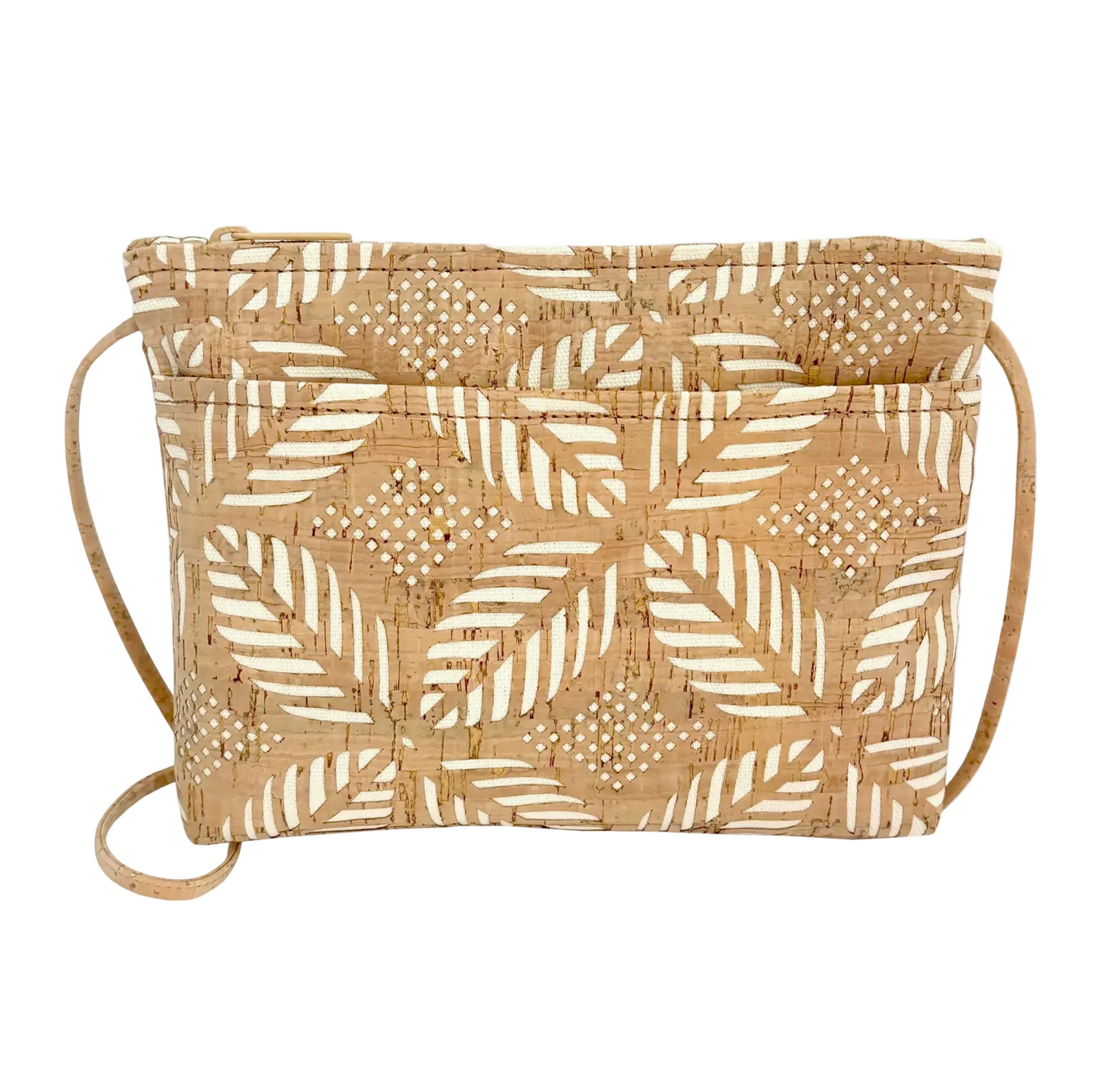 Cork Zip Top Cross Body Bag | Cream Palm Die Cut Cork