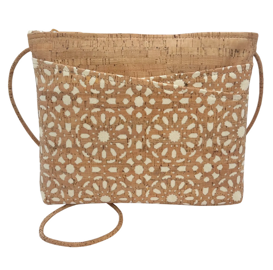 Large Cork Zip Top Cross Body | Cream Mandala Die Cut Cork