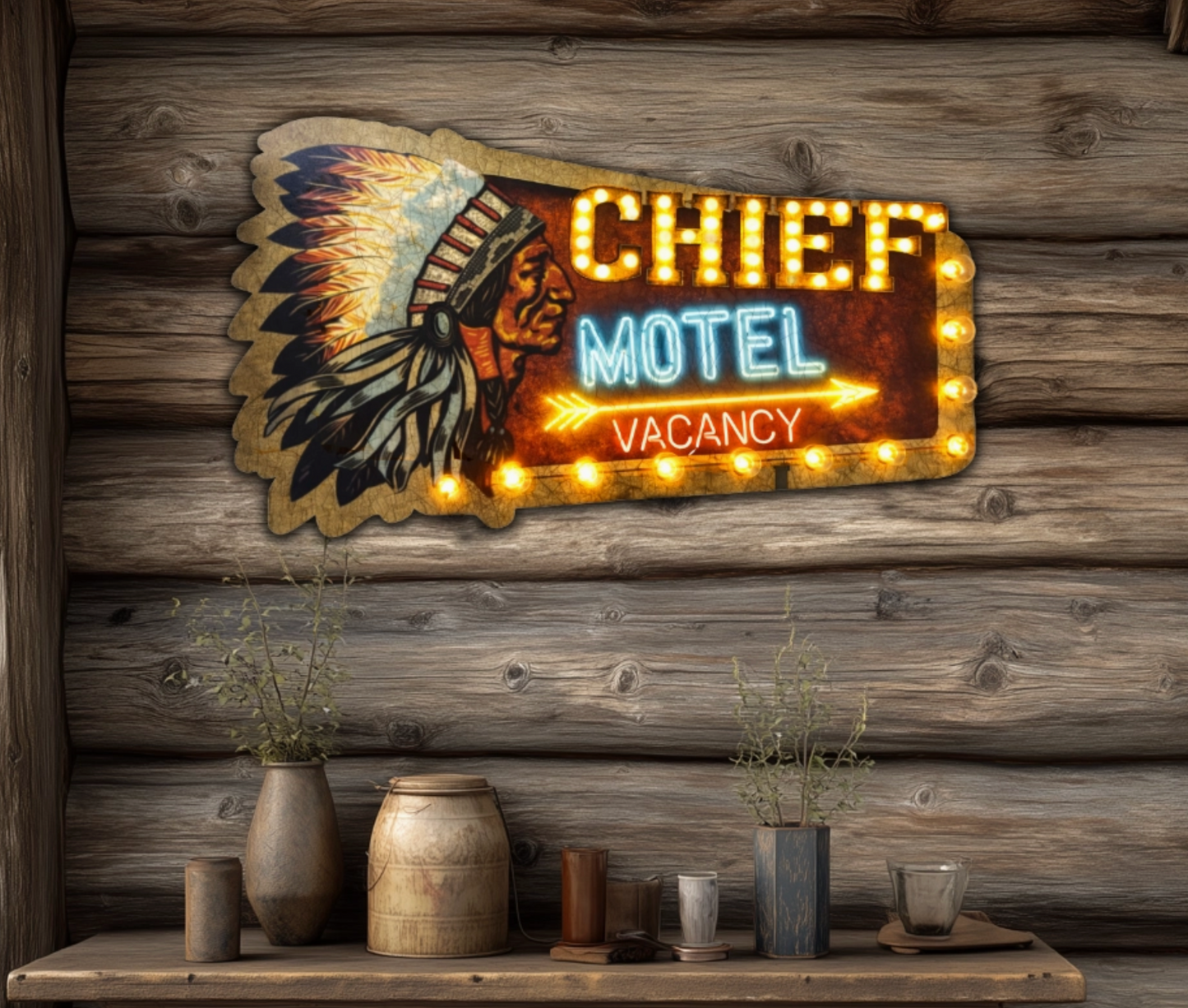 Chief Motel - Handmade  Lighted Artwork