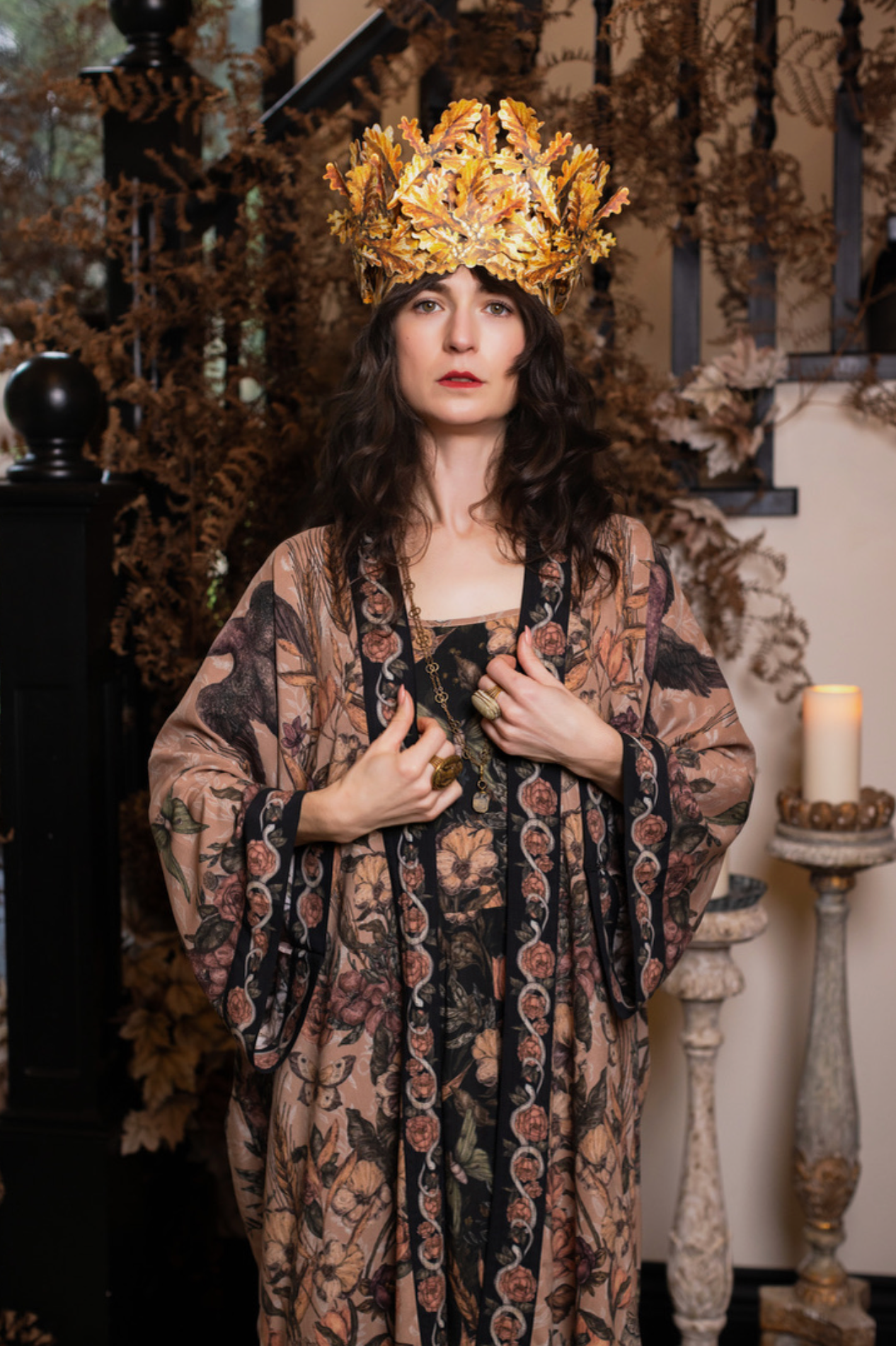 Momento Opera Duster Kimono Robe w/ Starling & Skull