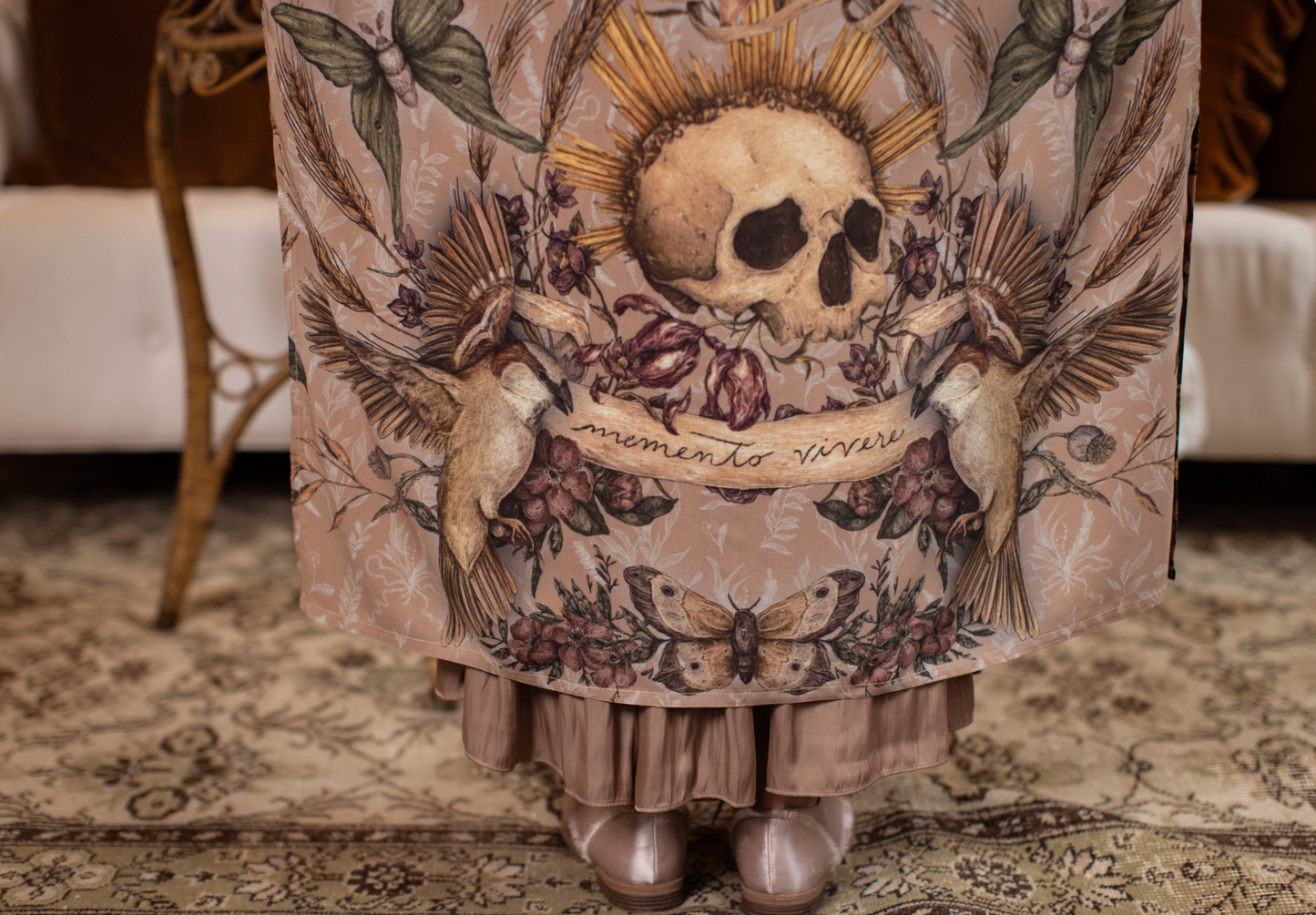 Momento Opera Duster Kimono Robe w/ Starling & Skull