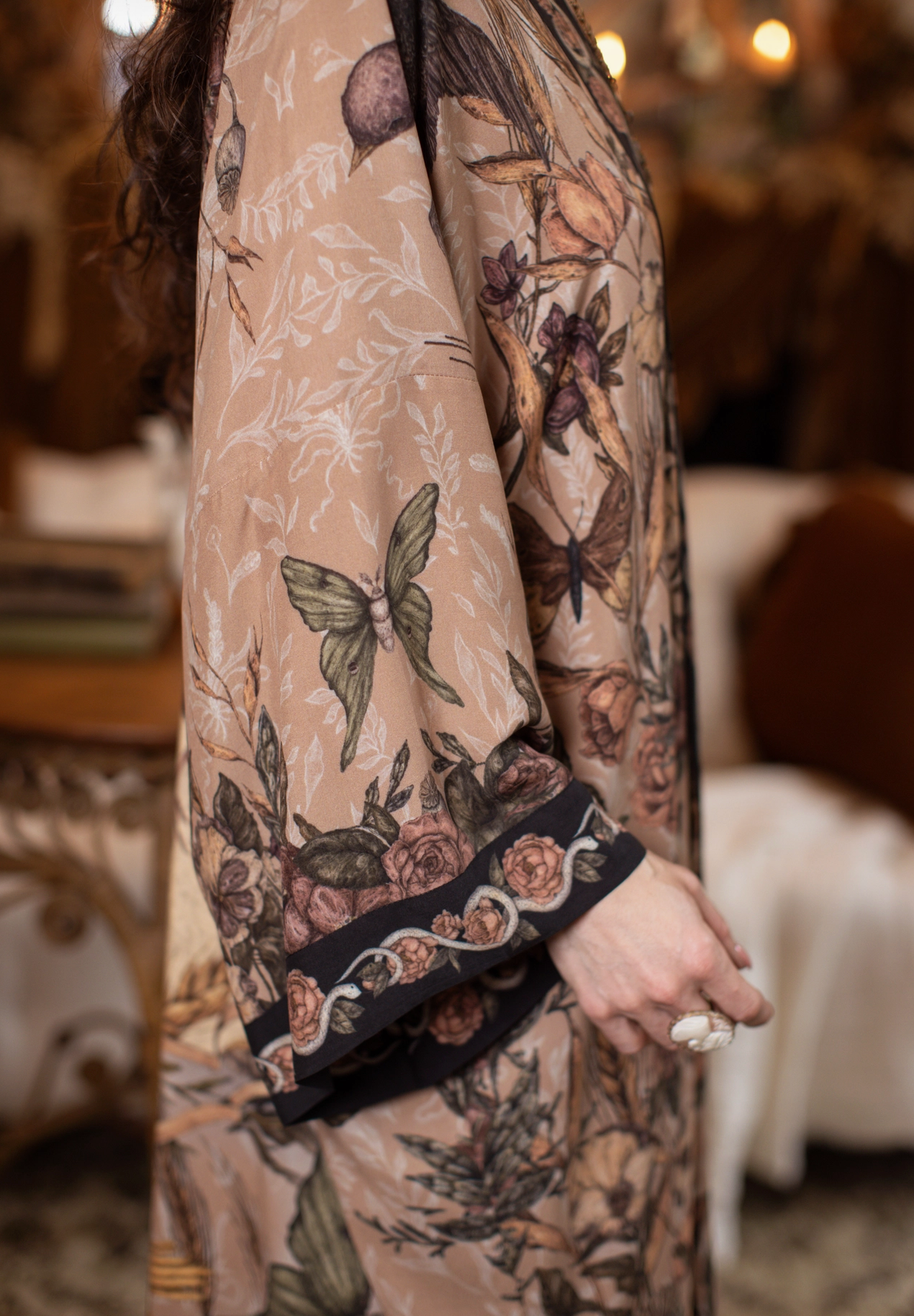 Momento Opera Duster Kimono Robe w/ Starling & Skull
