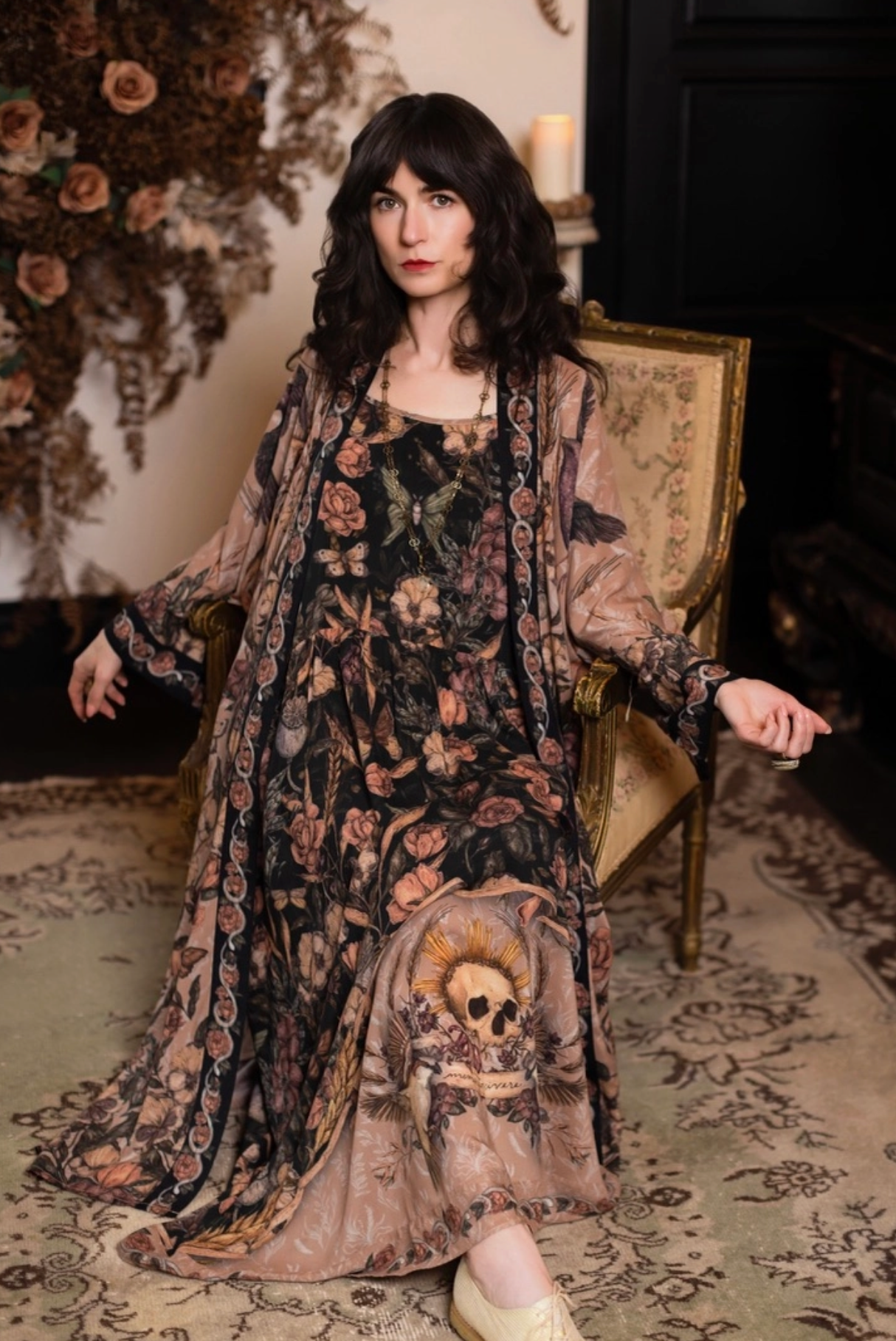 Momento Bohéme Long Maxi Slip Dress w/ Starling & Skull