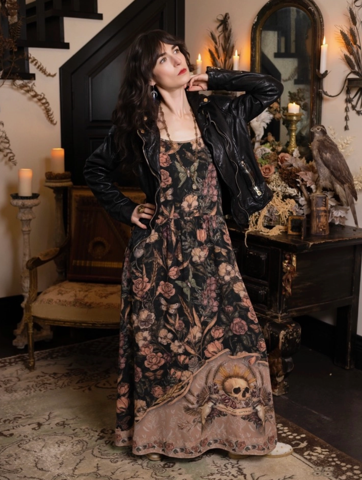Momento Bohéme Long Maxi Slip Dress w/ Starling & Skull