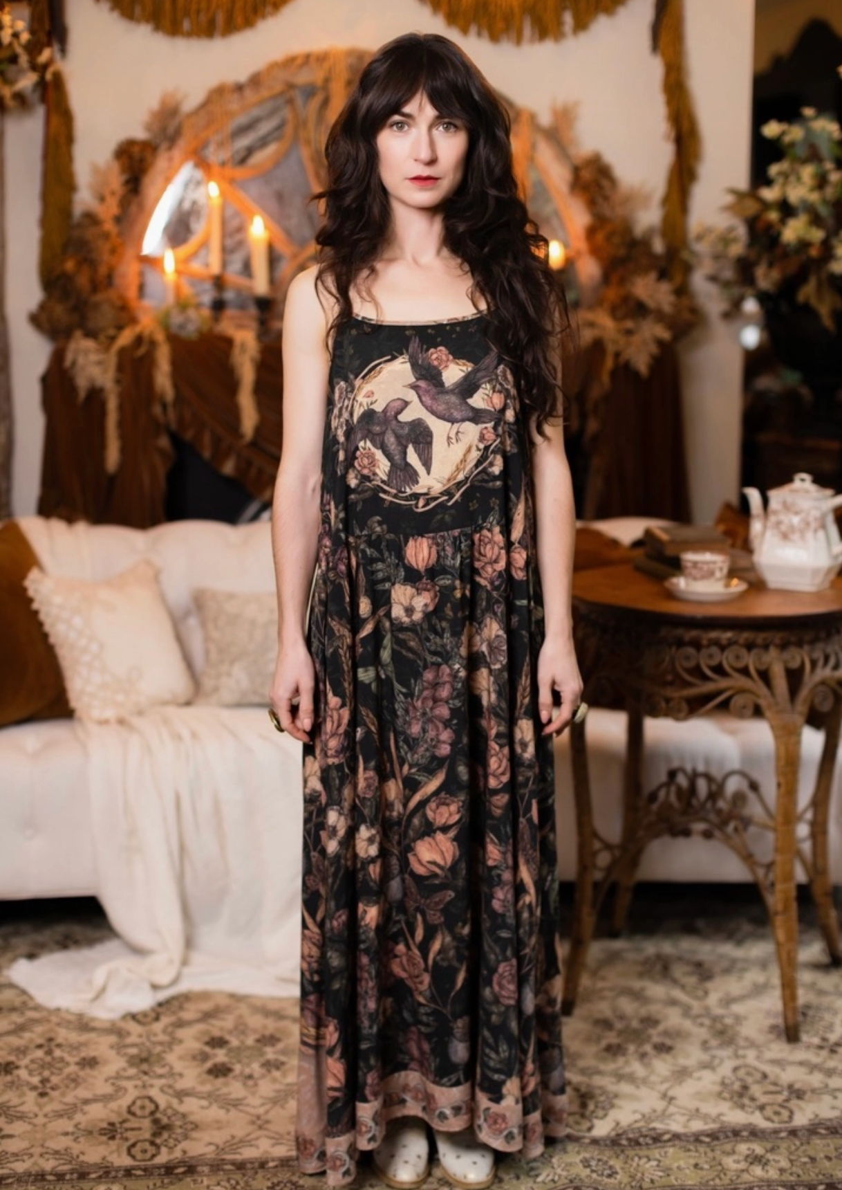 Momento Bohéme Long Maxi Slip Dress w/ Starling & Skull
