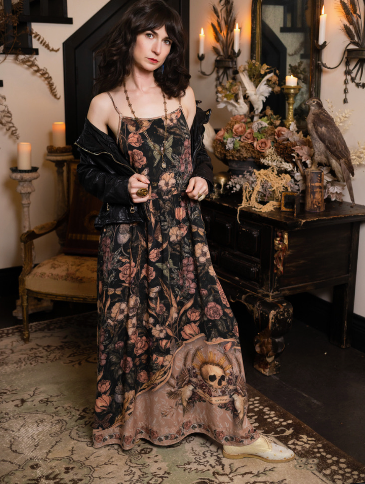 Momento Bohéme Long Maxi Slip Dress w/ Starling & Skull