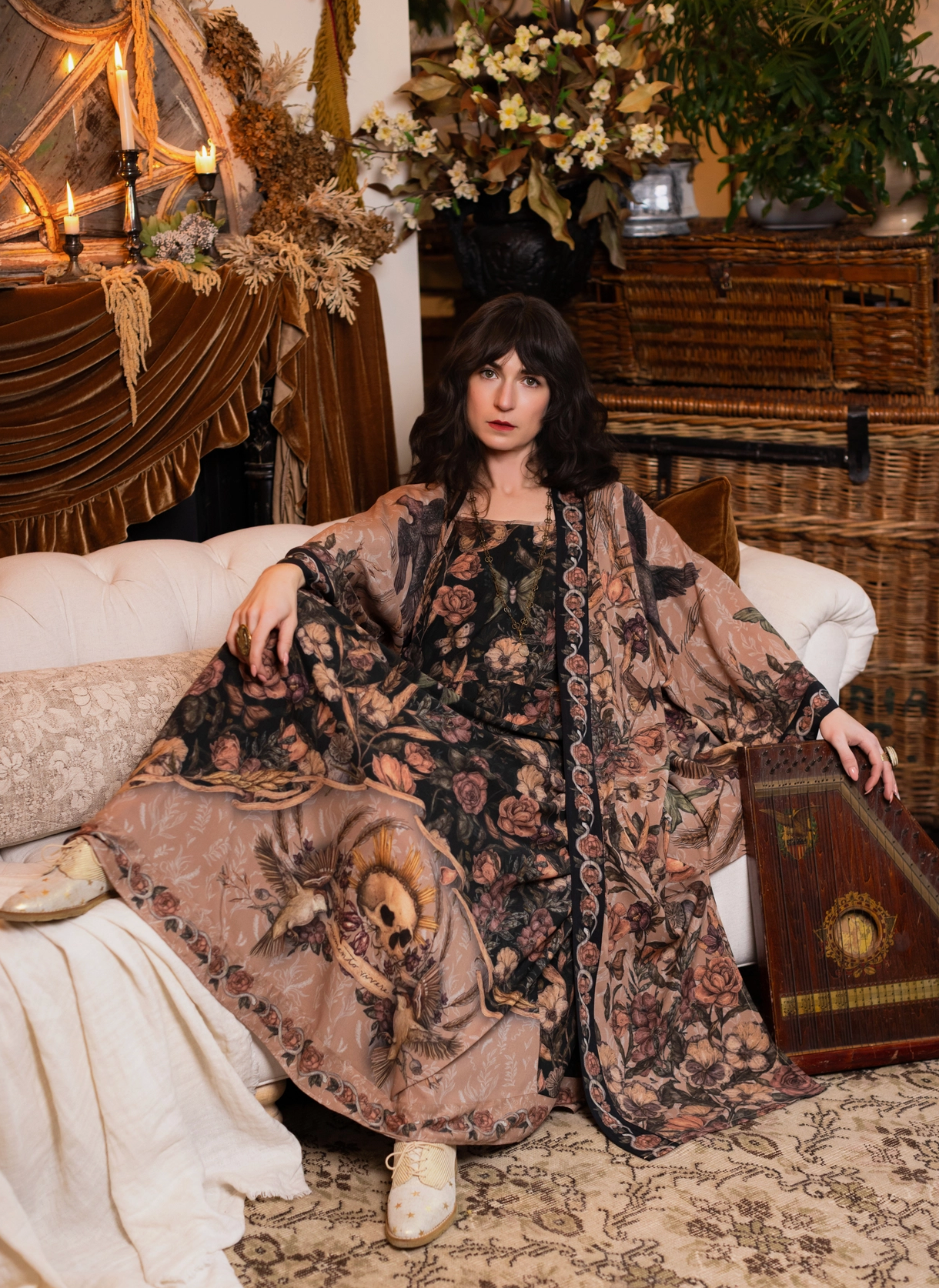 Momento Bohéme Long Maxi Slip Dress w/ Starling & Skull