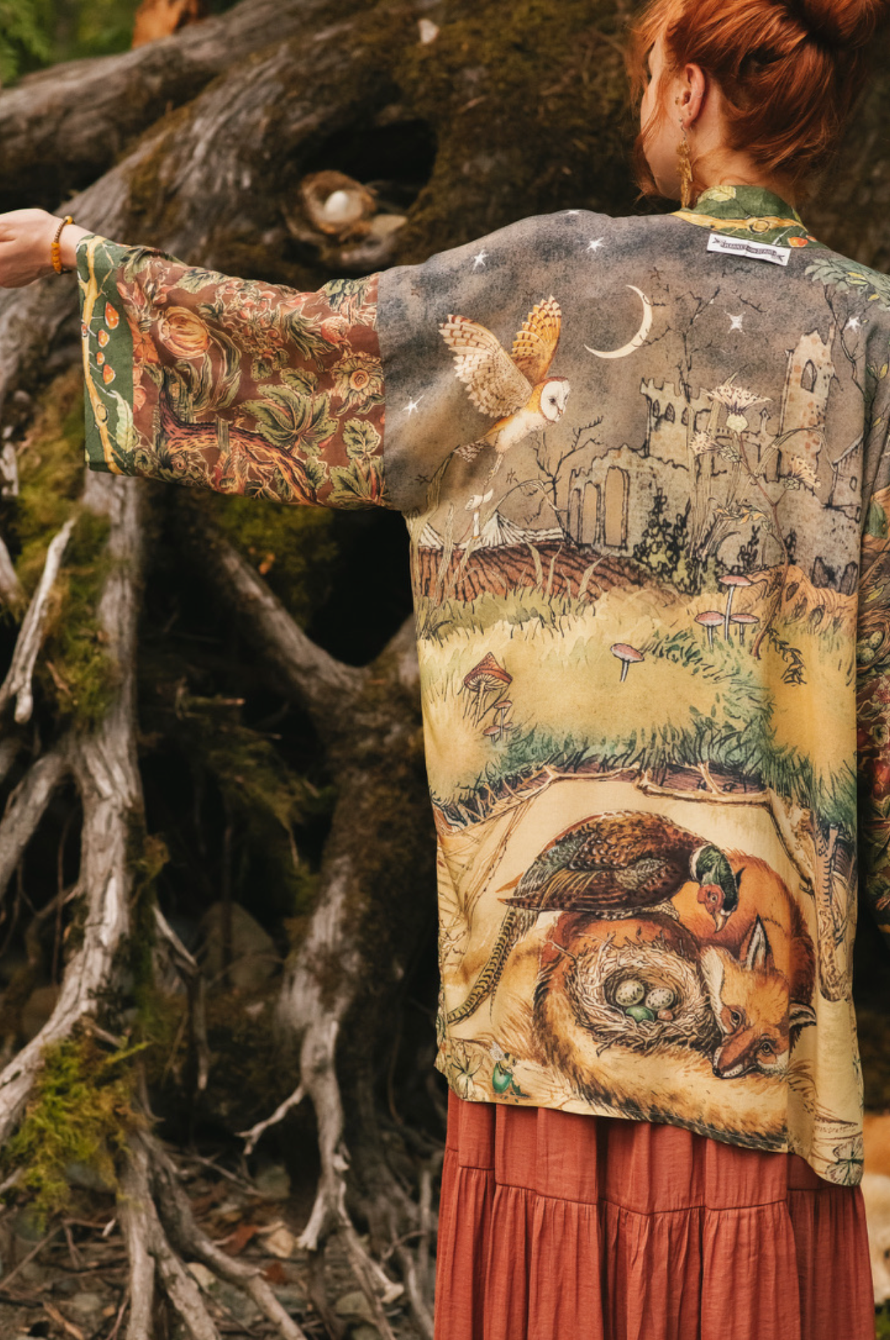 Woodland Wisdom Matinée Duster w/ Florals, Fox & Owl