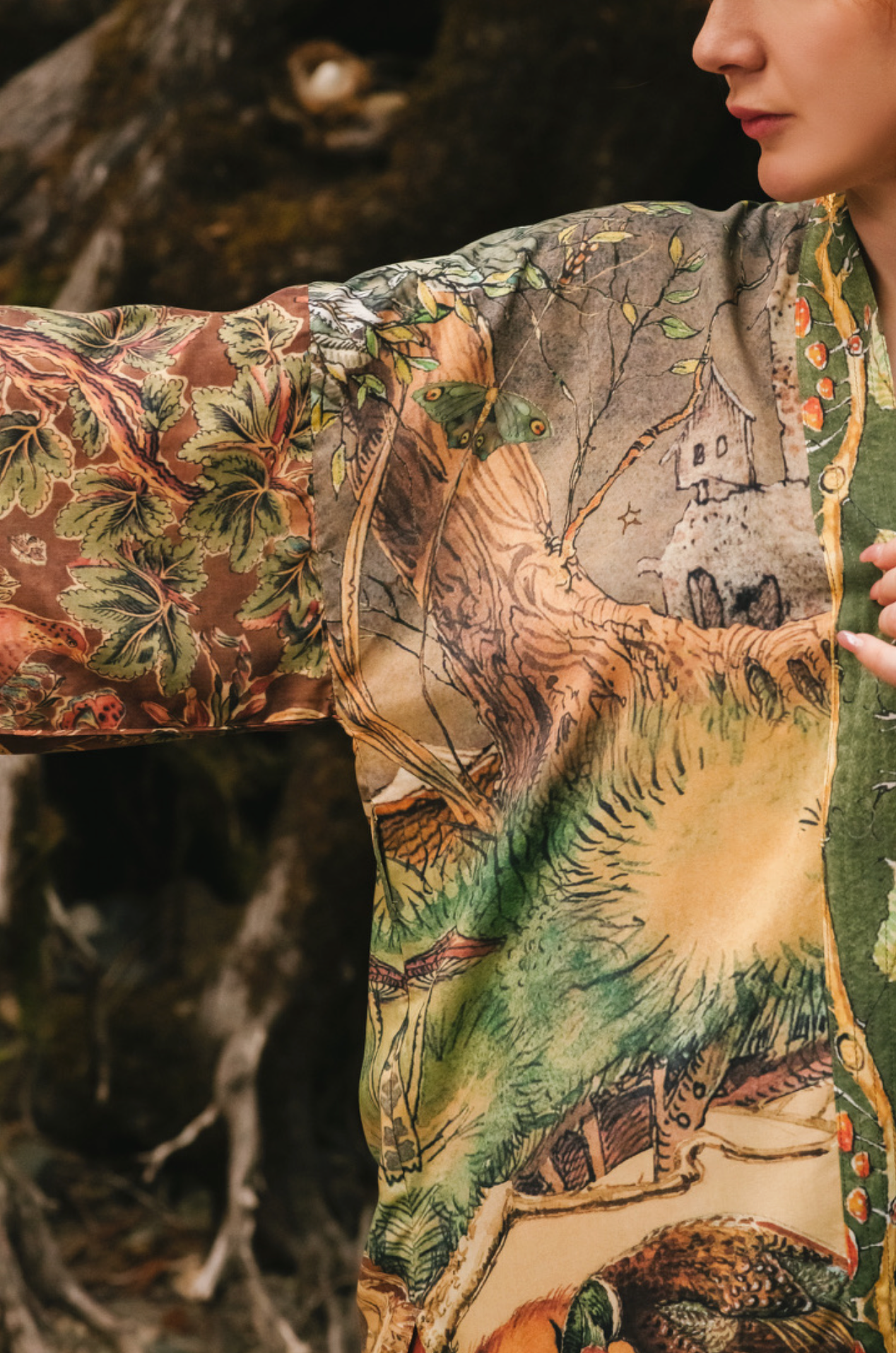Woodland Wisdom Matinée Duster w/ Florals, Fox & Owl