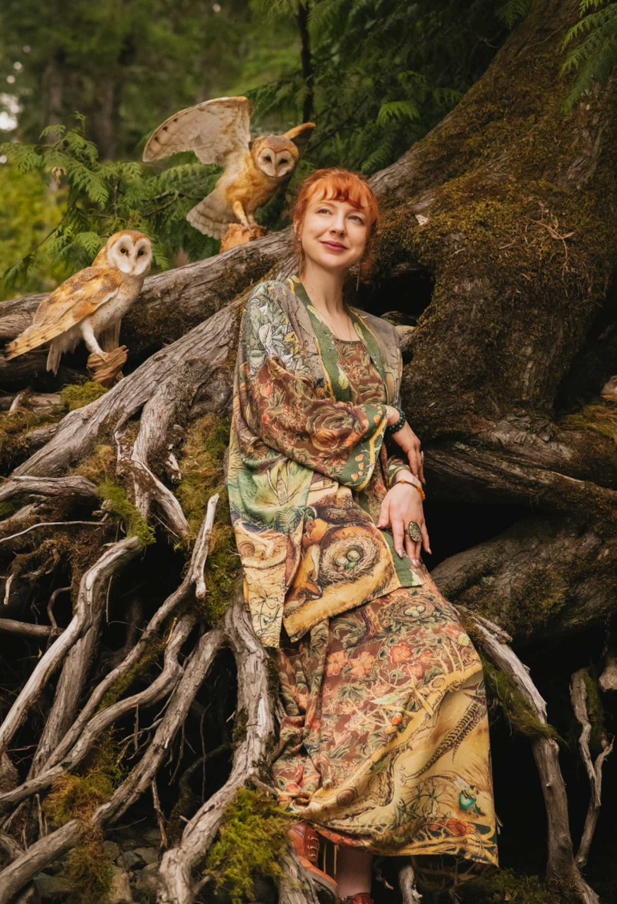 Woodland Wisdom Matinée Duster w/ Florals, Fox & Owl