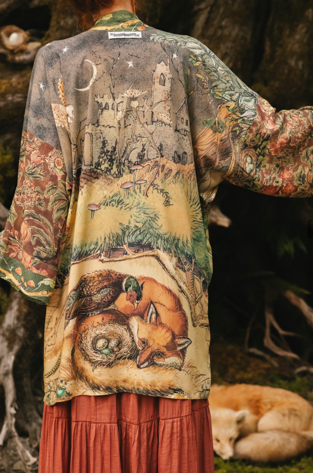 Woodland Wisdom Matinée Duster w/ Florals, Fox & Owl