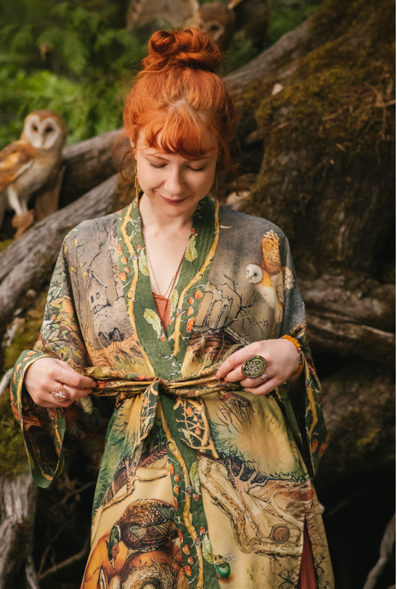 Woodland Wisdom Matinée Duster w/ Florals, Fox & Owl