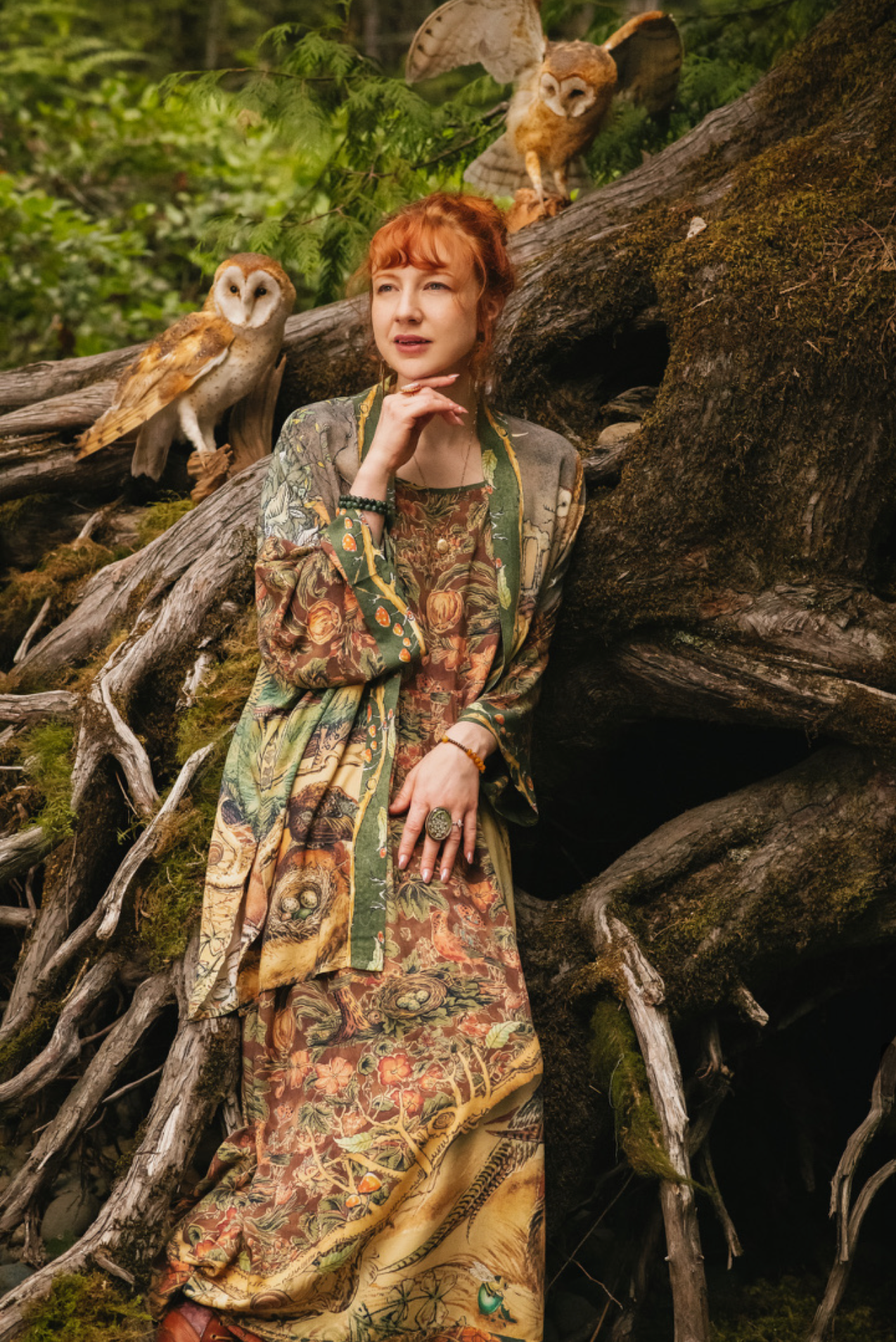 Woodland Wisdom Matinée Duster w/ Florals, Fox & Owl