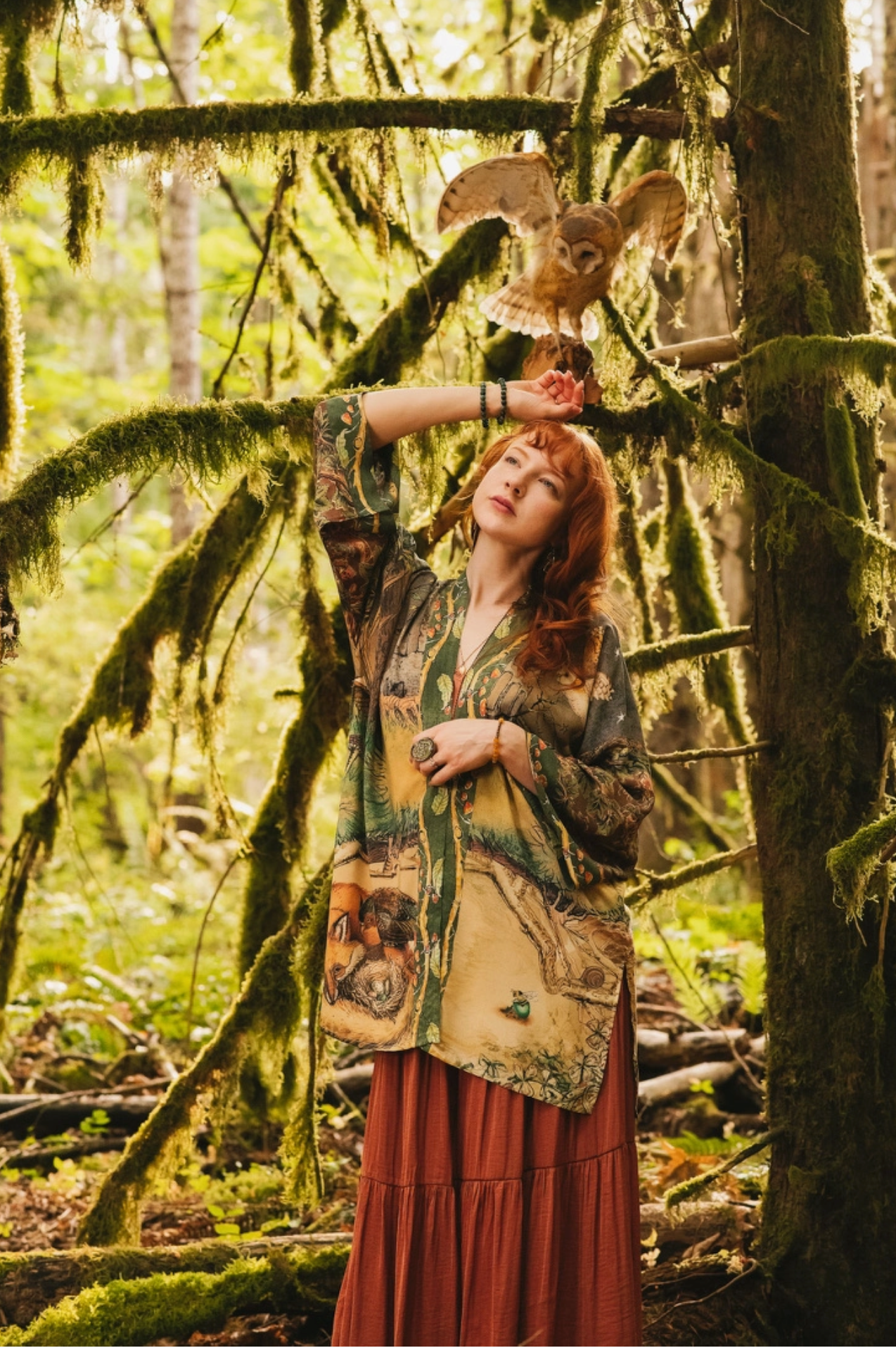 Woodland Wisdom Matinée Duster w/ Florals, Fox & Owl