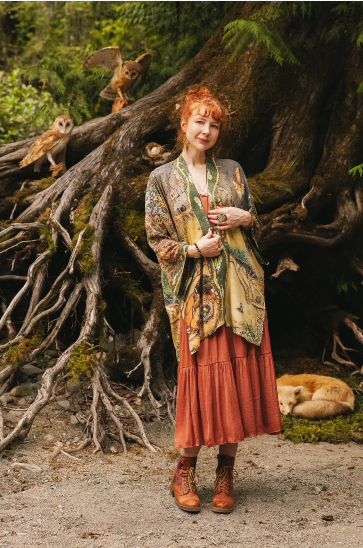 Woodland Wisdom Matinée Duster w/ Florals, Fox & Owl