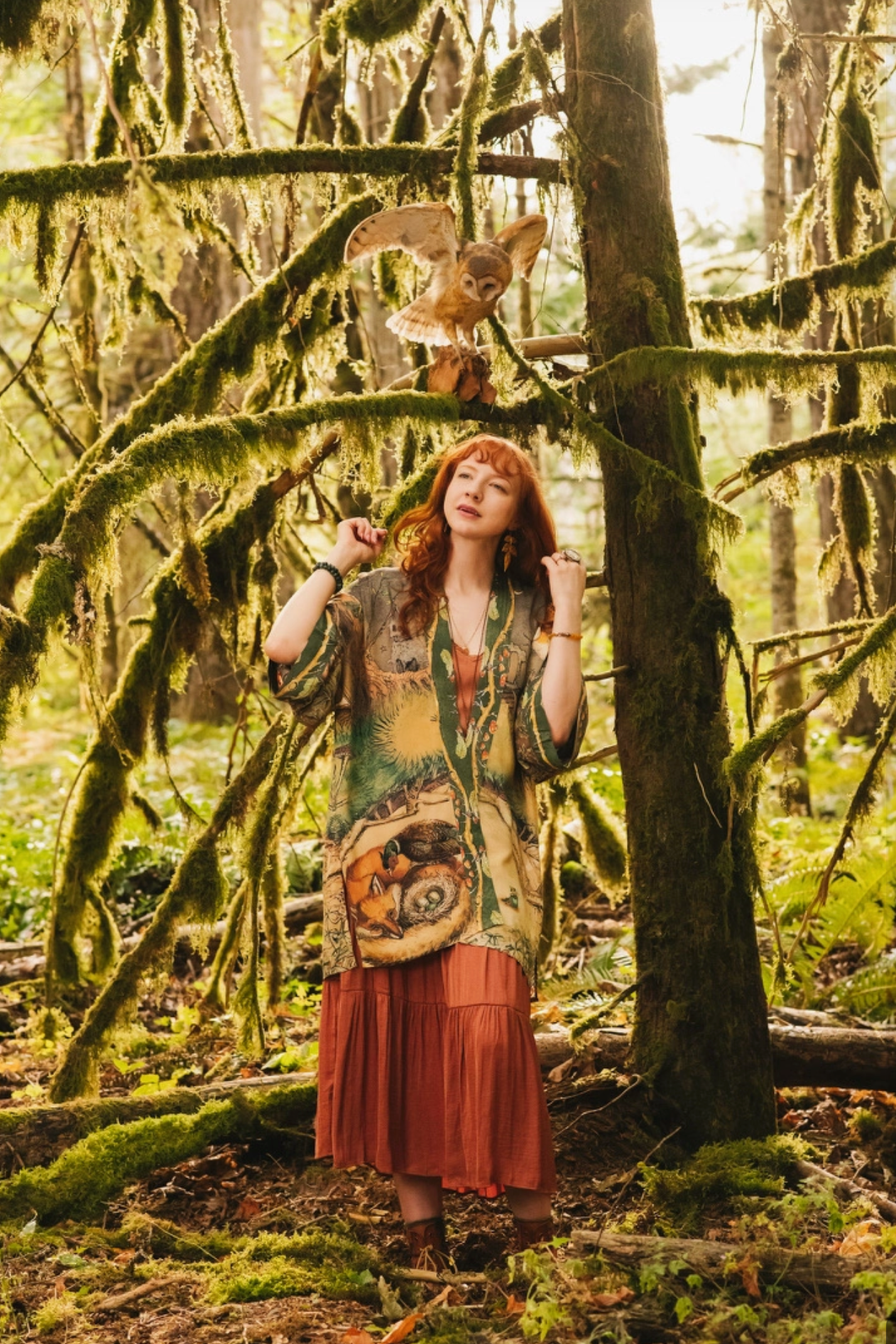 Woodland Wisdom Matinée Duster w/ Florals, Fox & Owl