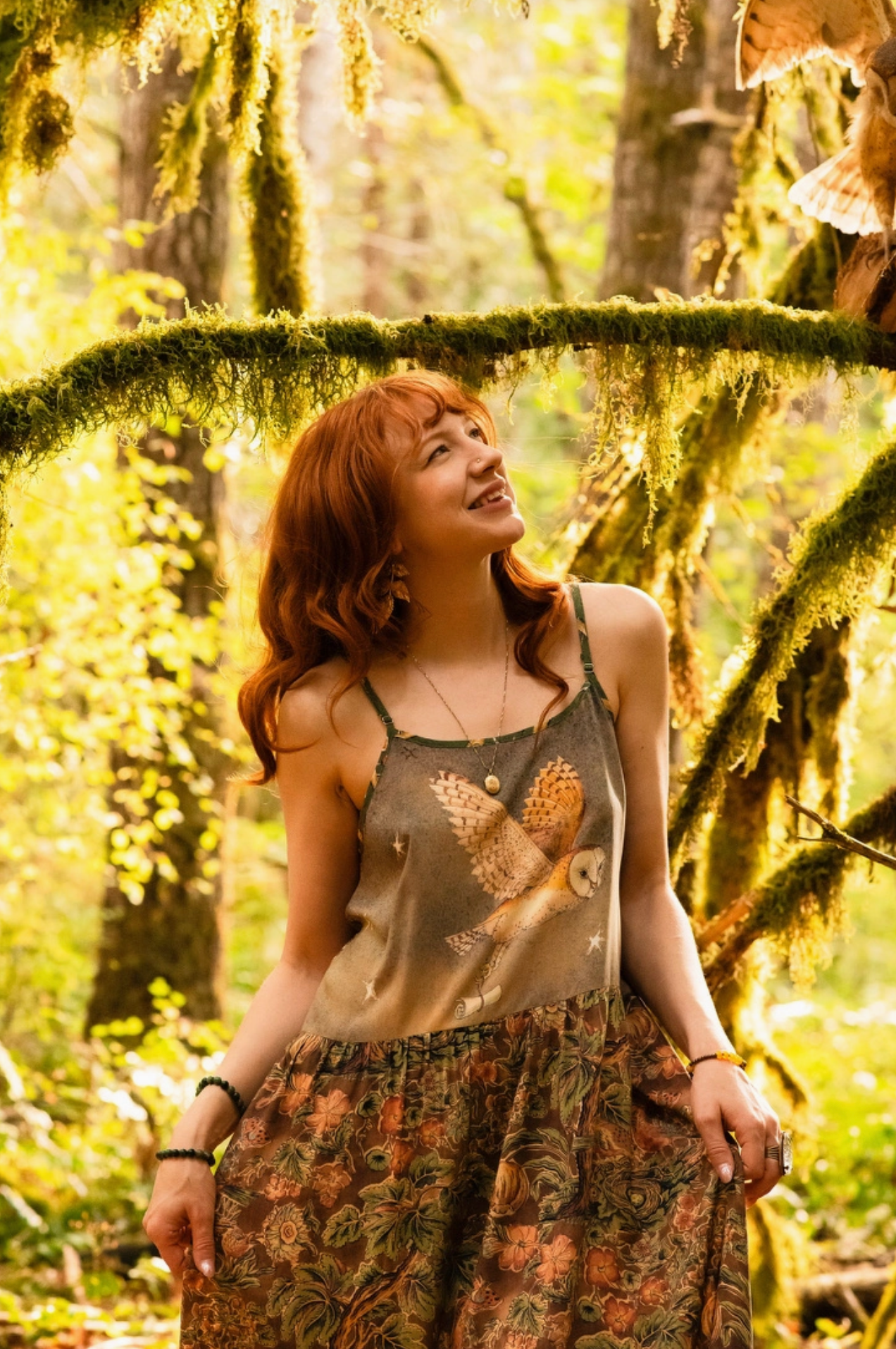 Woodland Wisdom Bohéme Maxi Slip Dress w/ Florals, Fox & Owl