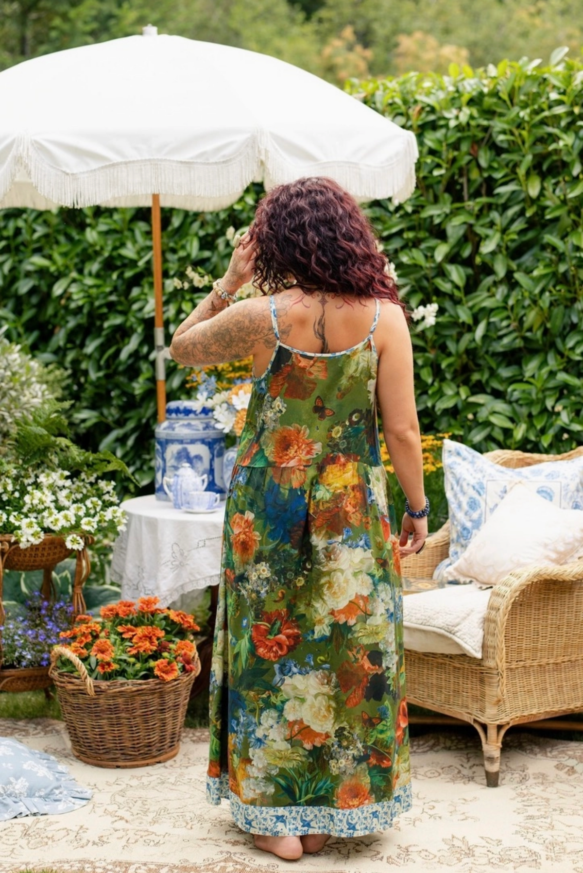 Flora Poetica Bohème Maxi Slip Dress with Florals & Birds