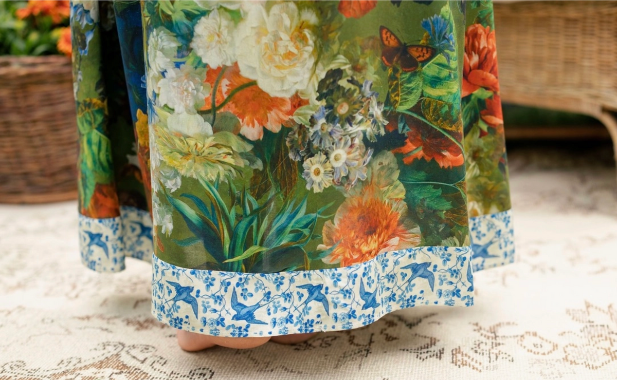 Flora Poetica Bohème Maxi Slip Dress with Florals & Birds