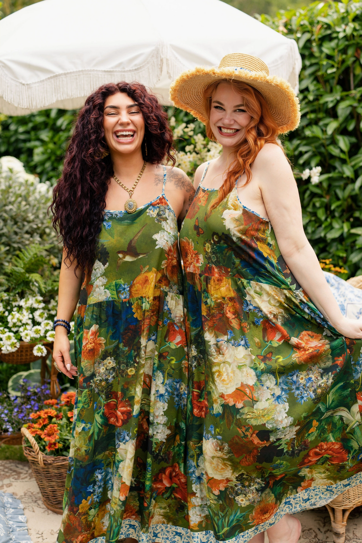 Flora Poetica Bohème Maxi Slip Dress with Florals & Birds