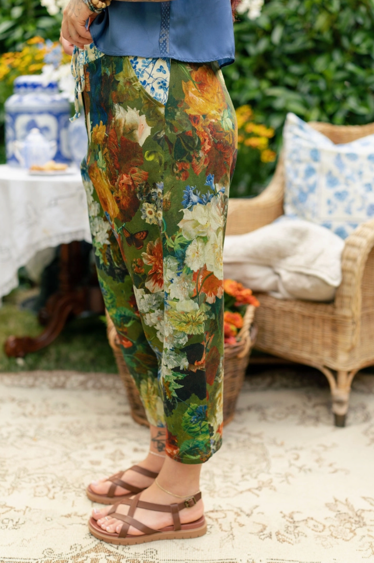 Front view of Flora Poetica artist pants with drawstring waist and pockets | Bliss by Cori