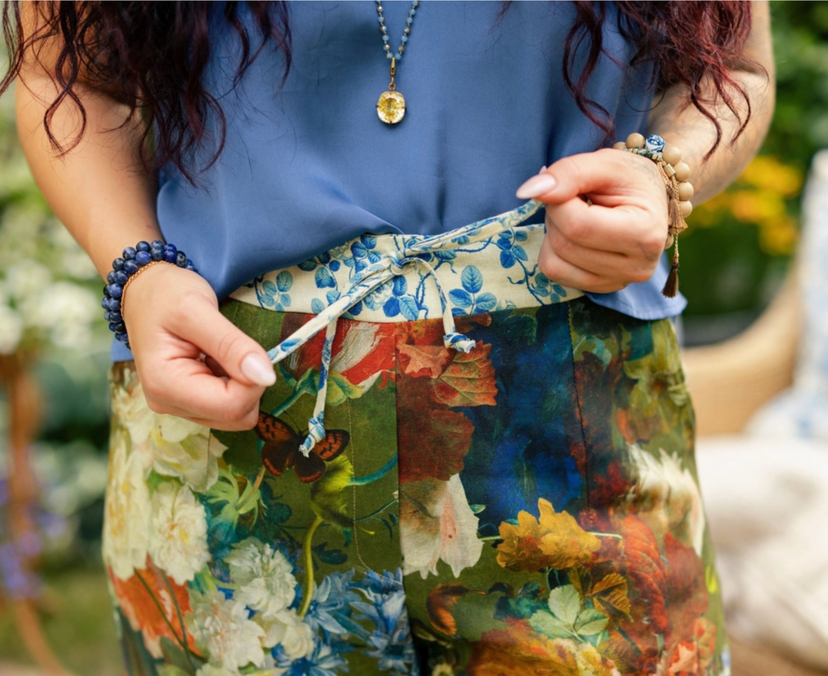 Front view of Flora Poetica artist pants with drawstring waist and pockets | Bliss by Cori