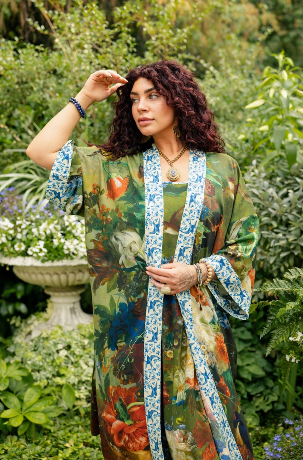 Front view of the Flora Poetica floral kimono duster with belt | Bliss by Cori