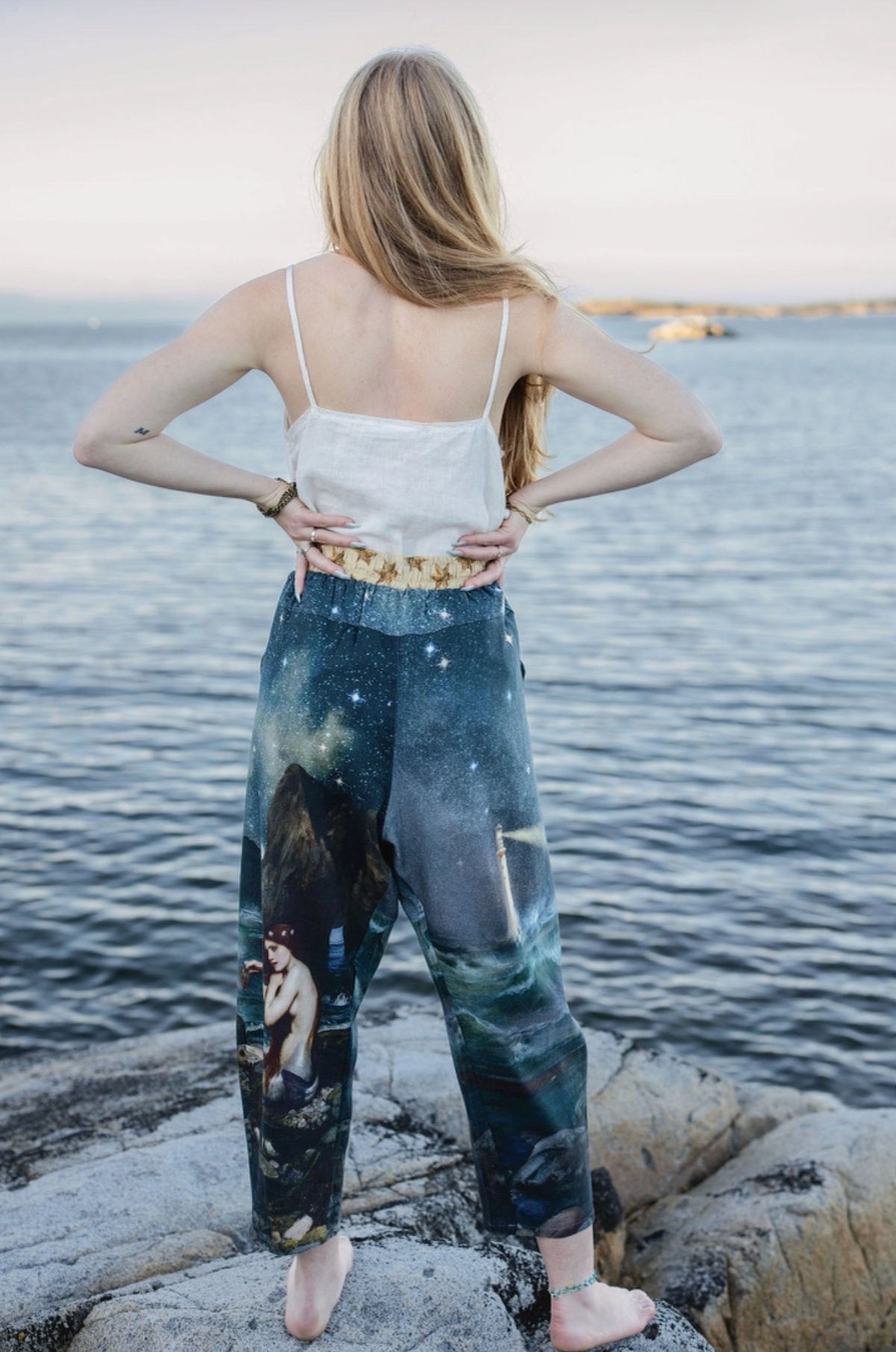 Side-front view showing the relaxed cropped silhouette of the Siren Artist Pants | Bliss by Cori