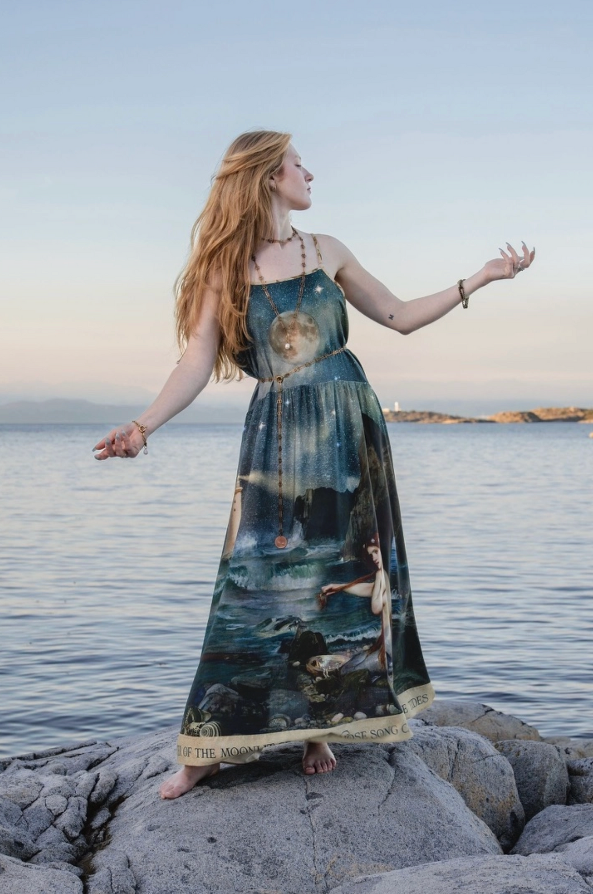 Rear shoreline view of the Siren maxi dress showing its flowing full-length silhouette | Bliss by Cori
