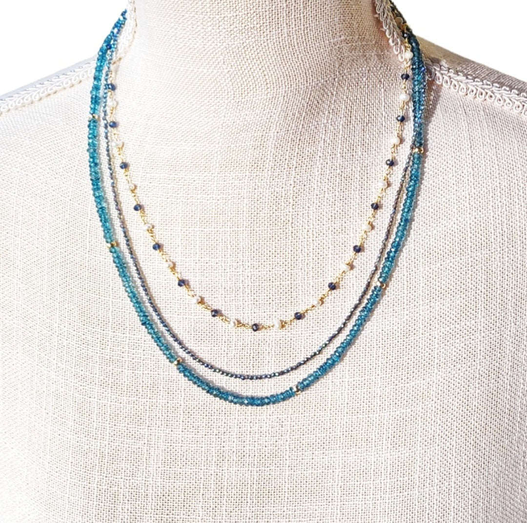 4mm London Blue Topaz Reiki Healing Beaded Gemstone Necklace