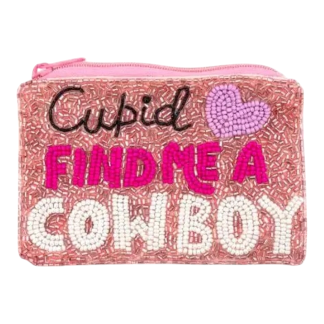 Valentine's Cupid Fine Me A Cowboy Multi Beaded Coin Purse