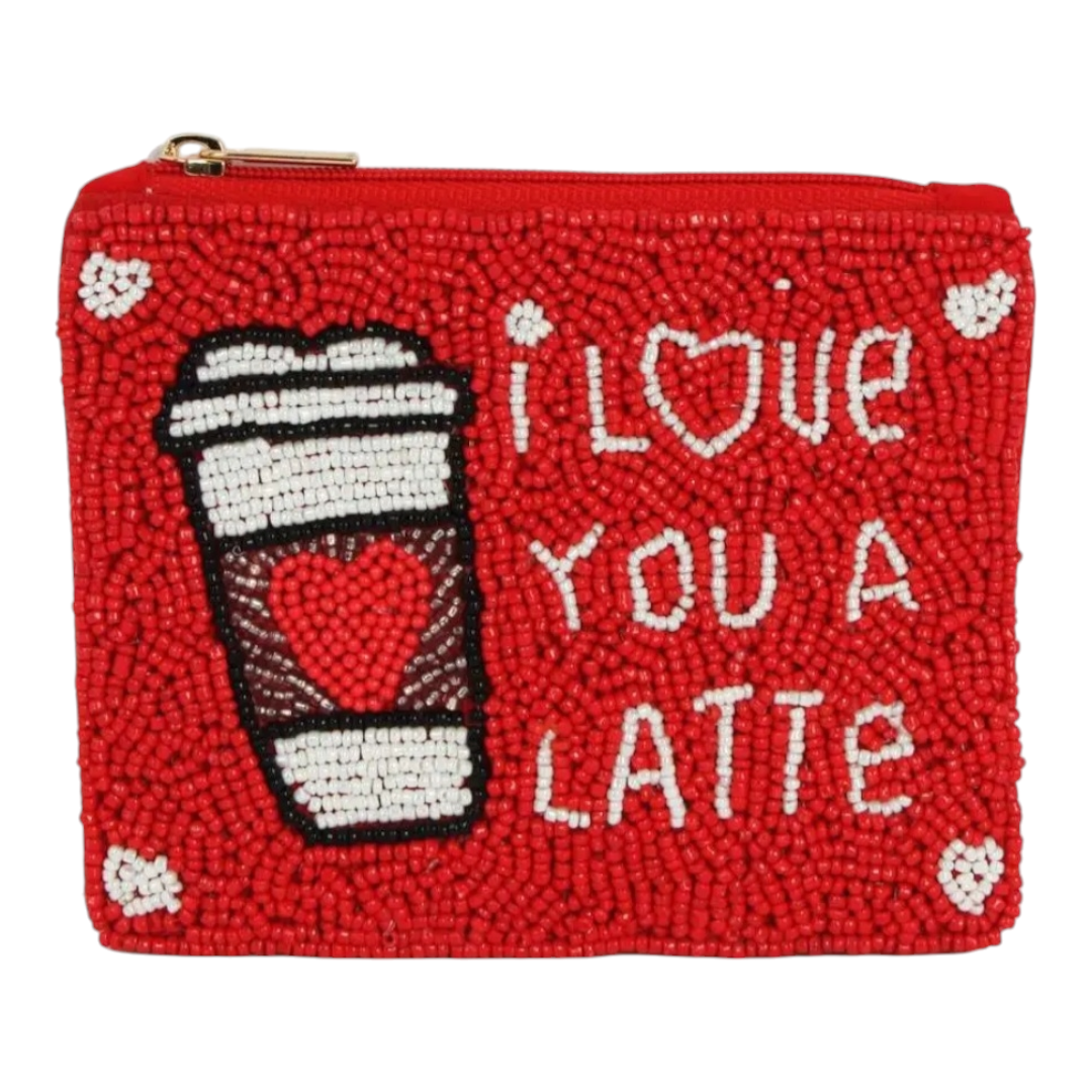 Valentine's Day I Love You A Latte Multi Beaded Coin Purse