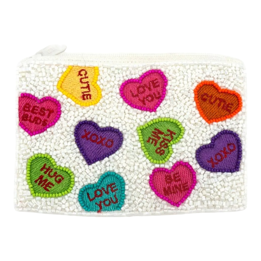 Valentine's Day Candy Hearts Multi Beaded Coin Purse