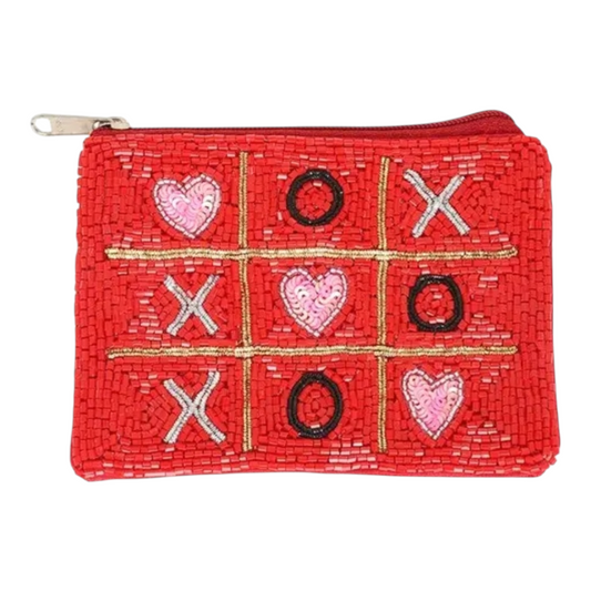 Valentine's Day XOXO Hugs & Kisses Multi Beaded Coin Purse