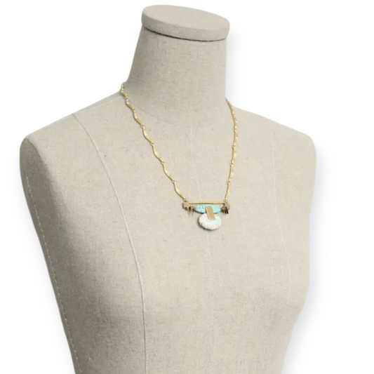 Handcrafted Turquoise And Howlite Pendant Chain Necklace