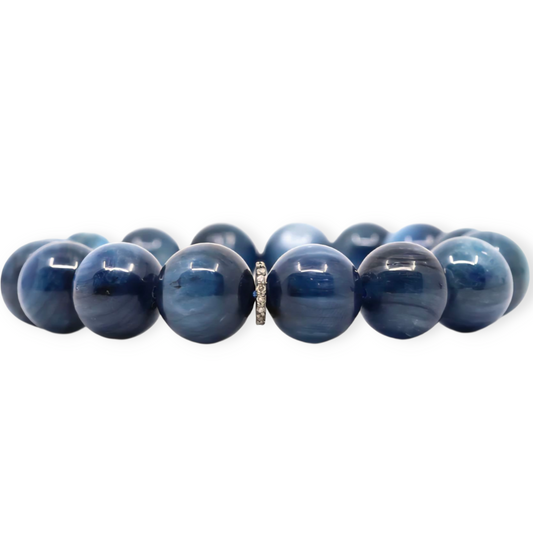 Blue Kyanite & Diamond Beaded Bracelet