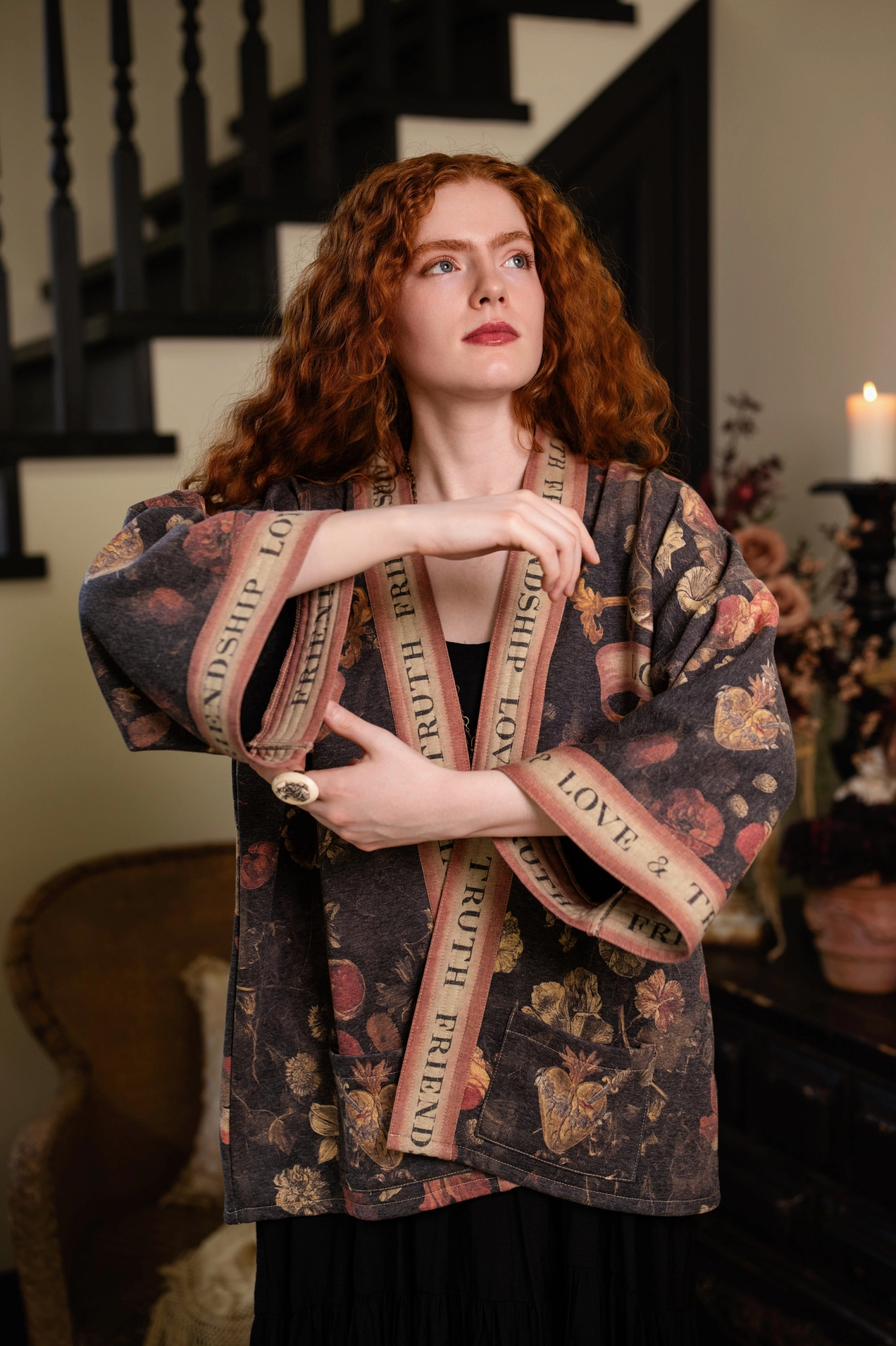 Heart of Gold Cottage Jacket flat lay showing full floral print detail | Bliss by Cori