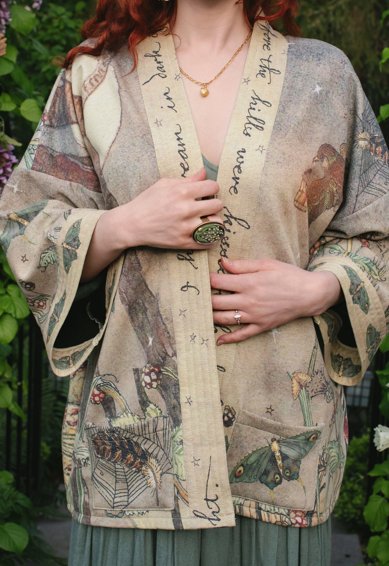 Back view of Lovelight Cottage Jacket with swallow lantern and star print | Bliss by Cori