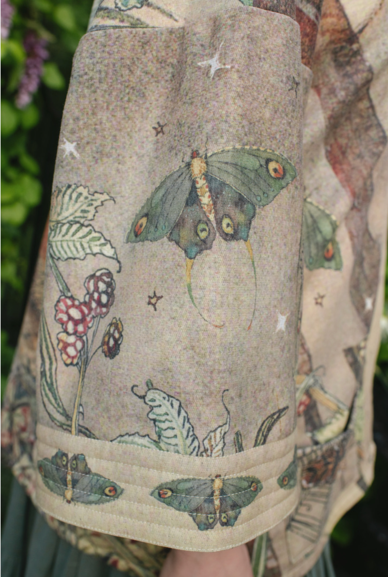 Lovelight Cottage Jacket flat lay showing full Charles van Sandwyk woodland collage print | Bliss by Cori