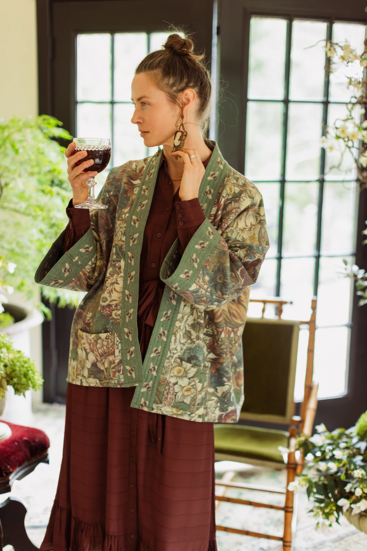 Back view of Love Grows Wild Cottage Jacket showing full botanical floral print | Bliss by Cori