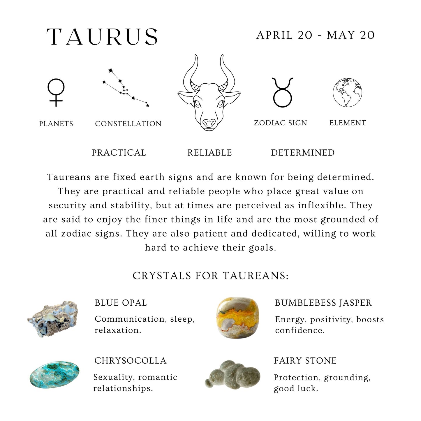 Taurus Reiki Healing Gemstone Zodiac Bracelet - April 20th - May 21st