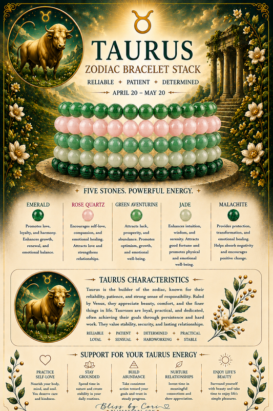 Taurus Zodiac Gemstone Bracelet Stack