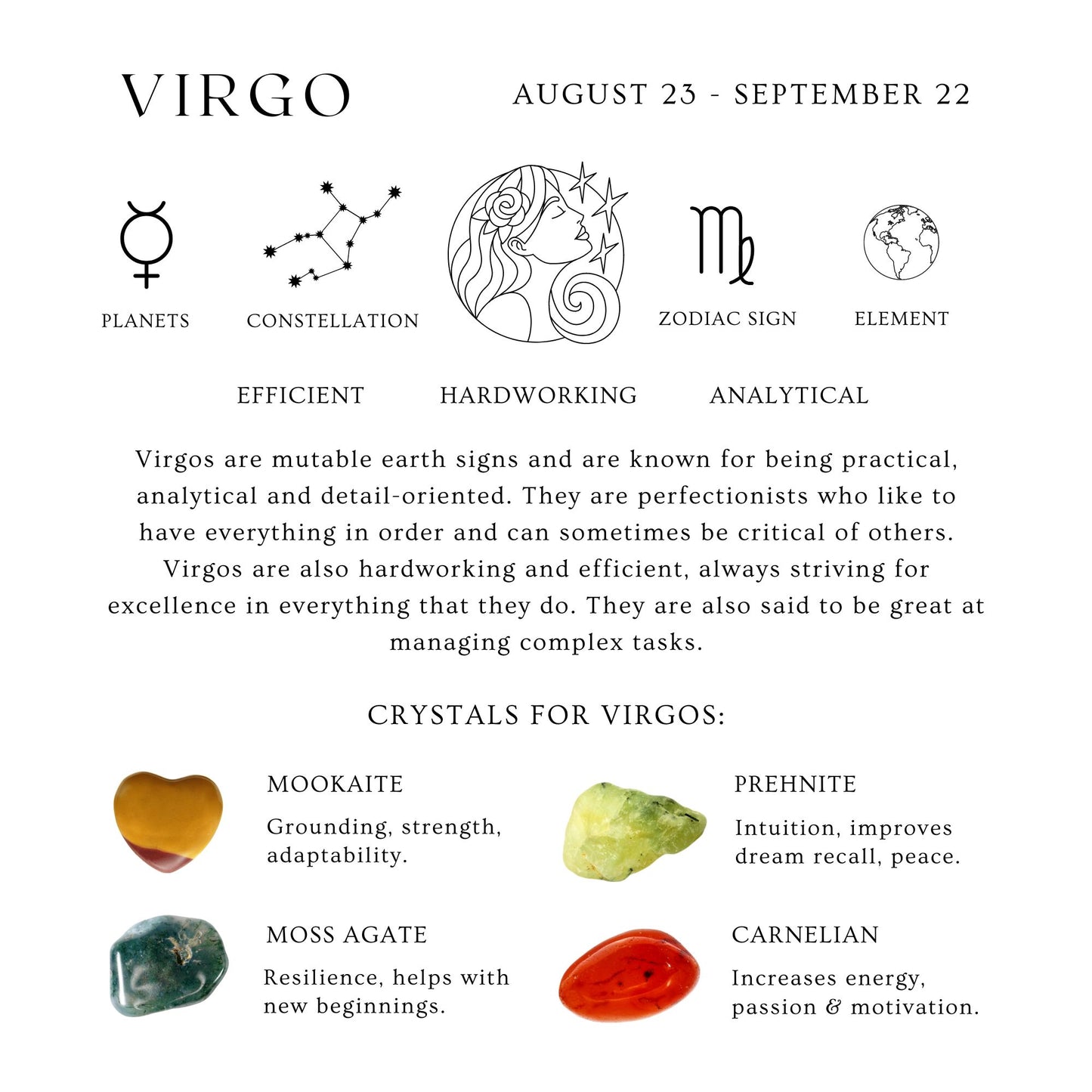 Virgo Reiki Healing Gemstone Zodiac Bracelet - July 23rd - August 22nd