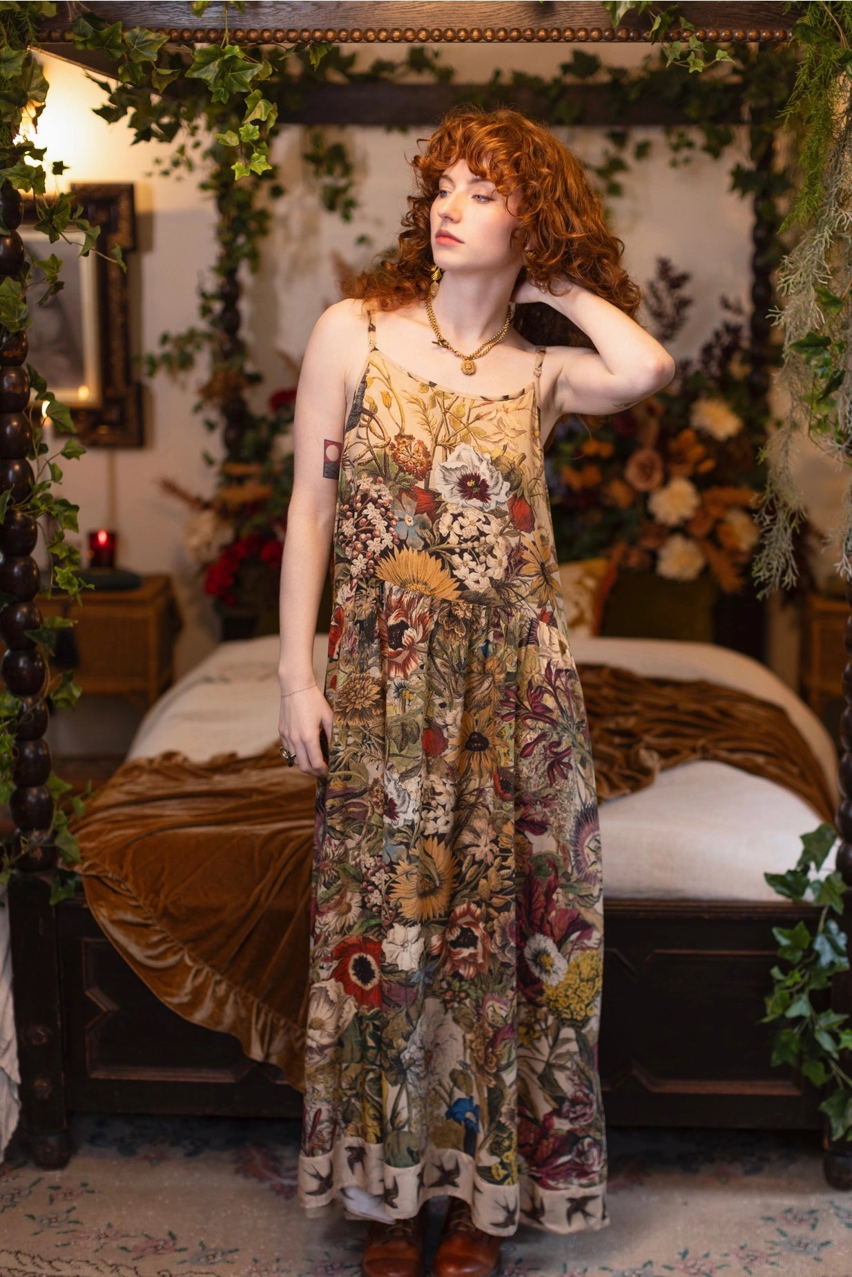 Golden Hour Bohéme Long Maxi Slip Dress w/ Floral Print Pre-Order Ships August 2026