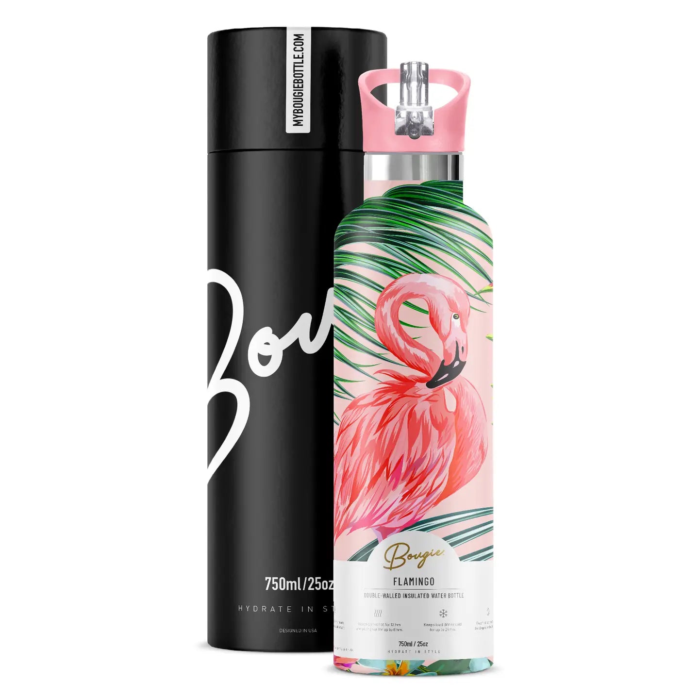 Flamingo Pink Tropical Insulated Water Bottle