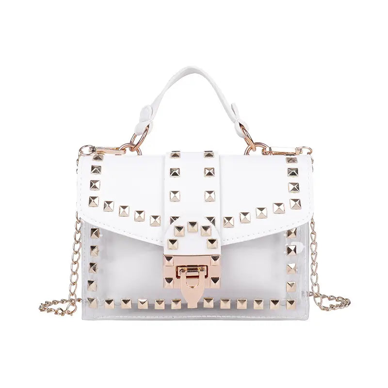 Studded Clear PVC Crossbody Handbag in White