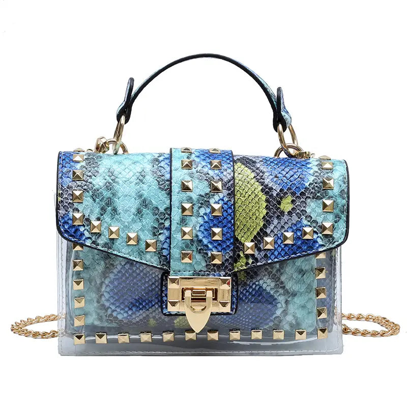 Studded Clear PVC Crossbody Handbag in Blue