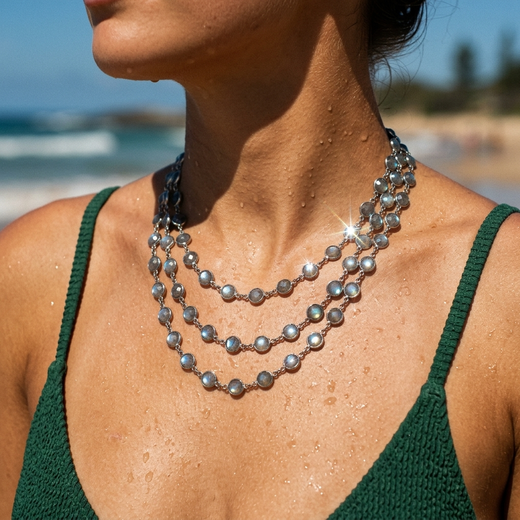 Layered Labradorite Silver Bezel Necklace